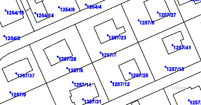 Parcela st. 1257/7 v KÚ Tlučná, Katastrální mapa