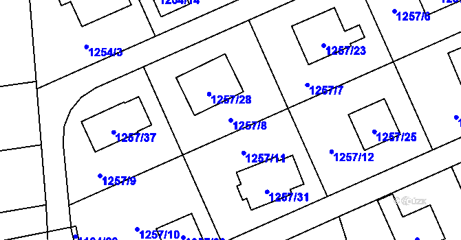 Parcela st. 1257/8 v KÚ Tlučná, Katastrální mapa