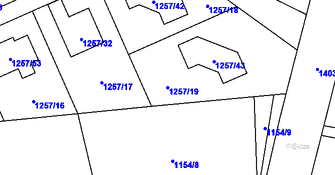 Parcela st. 1257/19 v KÚ Tlučná, Katastrální mapa