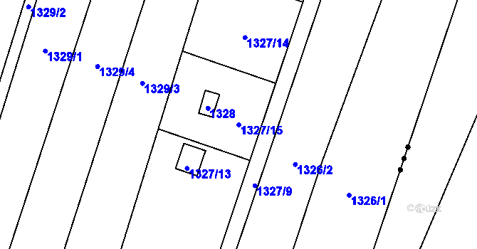 Parcela st. 1327/15 v KÚ Tlučná, Katastrální mapa