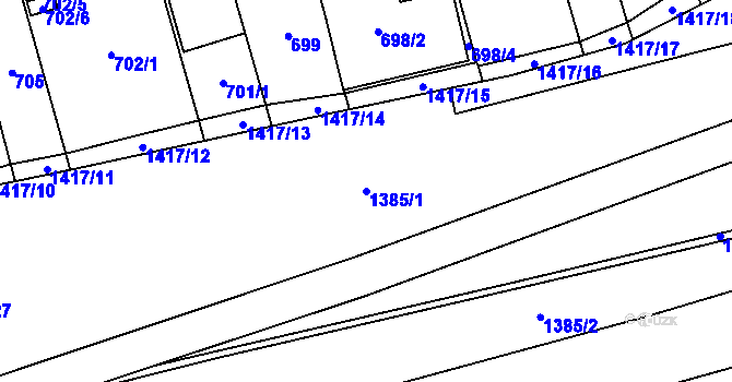 Parcela st. 1385/1 v KÚ Tlučná, Katastrální mapa