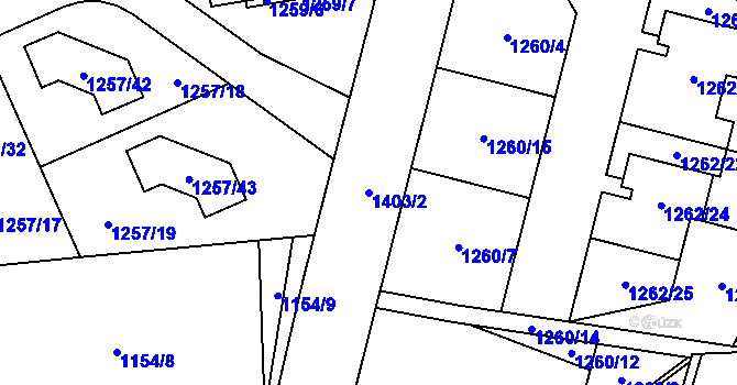 Parcela st. 1403/2 v KÚ Tlučná, Katastrální mapa