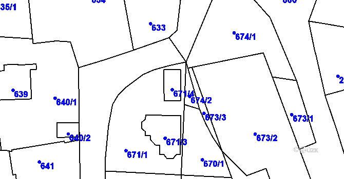 Parcela st. 671/4 v KÚ Tlučná, Katastrální mapa
