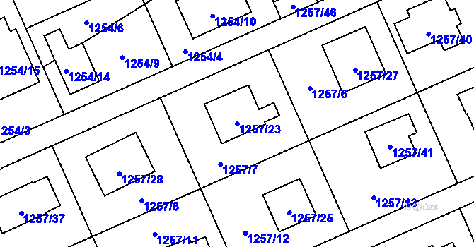 Parcela st. 1257/23 v KÚ Tlučná, Katastrální mapa