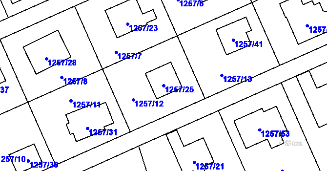 Parcela st. 1257/25 v KÚ Tlučná, Katastrální mapa