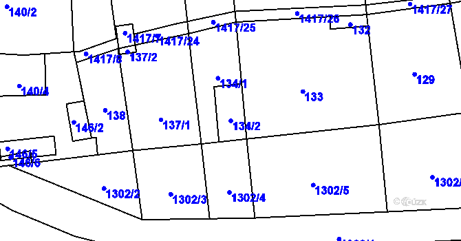 Parcela st. 134/2 v KÚ Tlučná, Katastrální mapa