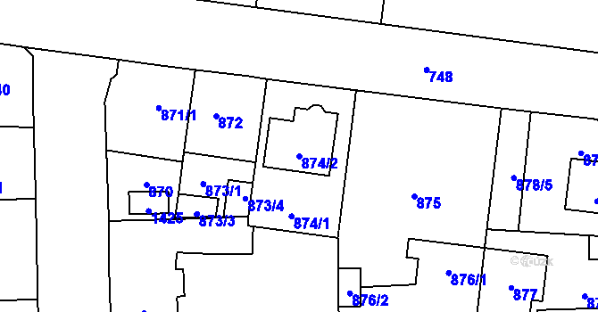 Parcela st. 874/2 v KÚ Tlučná, Katastrální mapa