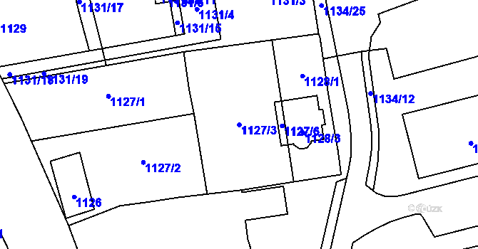 Parcela st. 1127/3 v KÚ Tlučná, Katastrální mapa