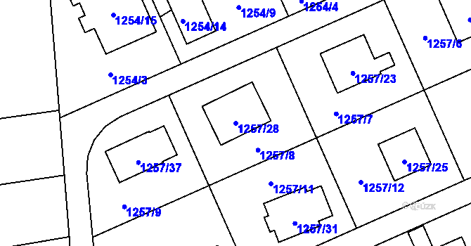 Parcela st. 1257/28 v KÚ Tlučná, Katastrální mapa