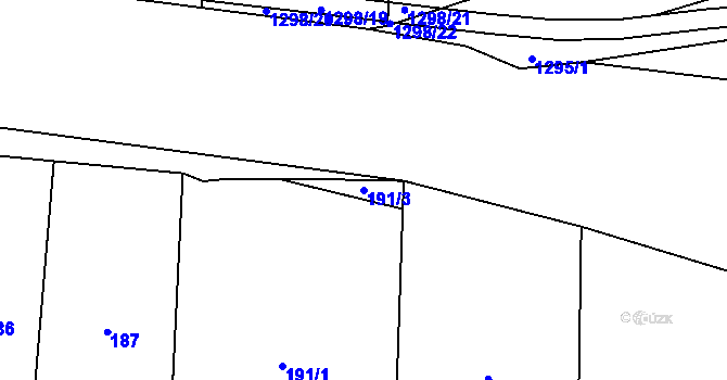 Parcela st. 191/3 v KÚ Tlučná, Katastrální mapa