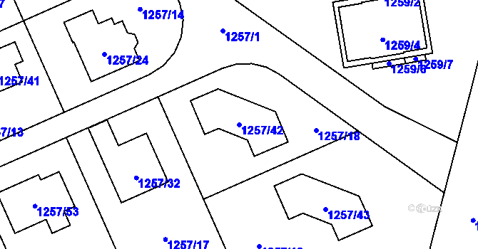Parcela st. 1257/42 v KÚ Tlučná, Katastrální mapa