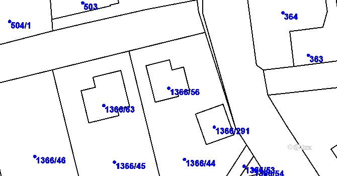 Parcela st. 1366/56 v KÚ Tlučná, Katastrální mapa