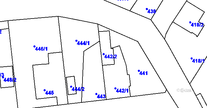 Parcela st. 442/2 v KÚ Tlučná, Katastrální mapa