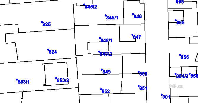 Parcela st. 848/2 v KÚ Tlučná, Katastrální mapa