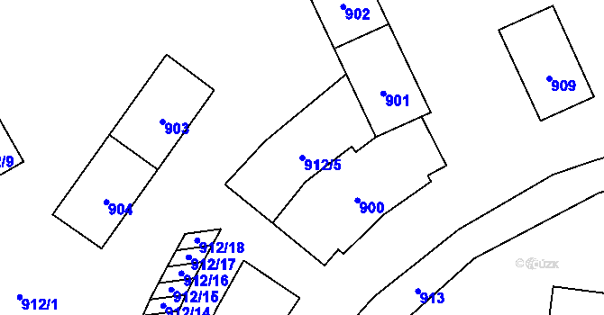 Parcela st. 912/5 v KÚ Tlučná, Katastrální mapa