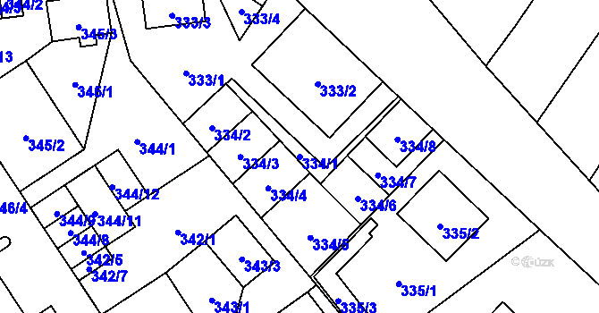 Parcela st. 334/1 v KÚ Tlučná, Katastrální mapa