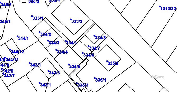 Parcela st. 334/7 v KÚ Tlučná, Katastrální mapa