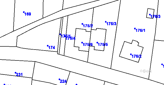 Parcela st. 175/6 v KÚ Tlučná, Katastrální mapa