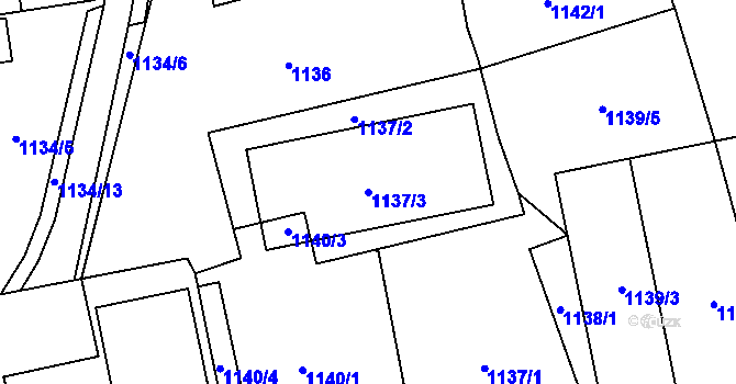 Parcela st. 1137/3 v KÚ Tlučná, Katastrální mapa
