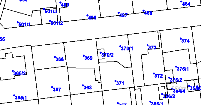 Parcela st. 370/2 v KÚ Tlučná, Katastrální mapa