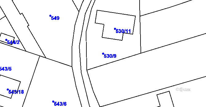 Parcela st. 530/9 v KÚ Tlučná, Katastrální mapa