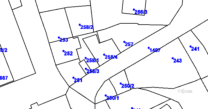 Parcela st. 258/4 v KÚ Tlučná, Katastrální mapa