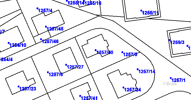 Parcela st. 1257/40 v KÚ Tlučná, Katastrální mapa