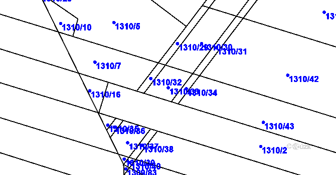 Parcela st. 1310/33 v KÚ Tlučná, Katastrální mapa
