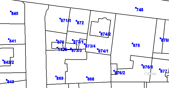 Parcela st. 873/4 v KÚ Tlučná, Katastrální mapa