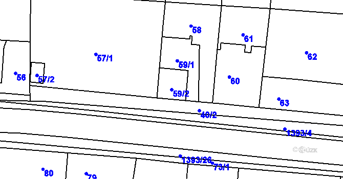 Parcela st. 59/2 v KÚ Tlučná, Katastrální mapa