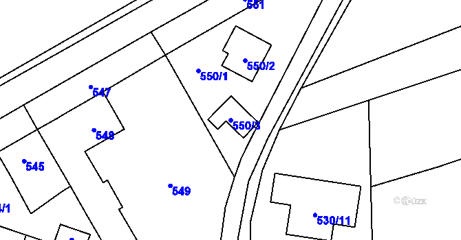 Parcela st. 550/3 v KÚ Tlučná, Katastrální mapa