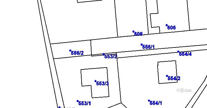 Parcela st. 553/2 v KÚ Tlučná, Katastrální mapa