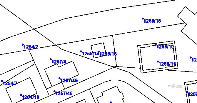 Parcela st. 1255/16 v KÚ Tlučná, Katastrální mapa