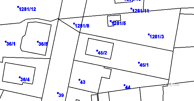 Parcela st. 45/2 v KÚ Tlučná, Katastrální mapa