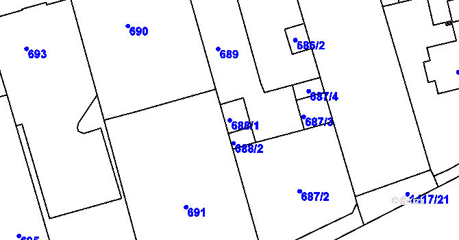 Parcela st. 688/1 v KÚ Tlučná, Katastrální mapa