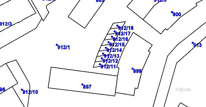 Parcela st. 912/13 v KÚ Tlučná, Katastrální mapa