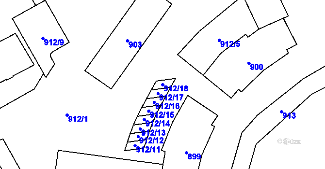 Parcela st. 912/18 v KÚ Tlučná, Katastrální mapa