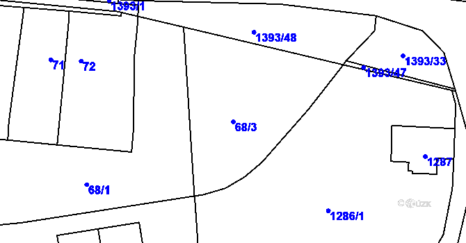 Parcela st. 68/3 v KÚ Tlučná, Katastrální mapa
