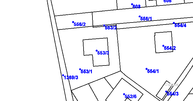 Parcela st. 553/3 v KÚ Tlučná, Katastrální mapa