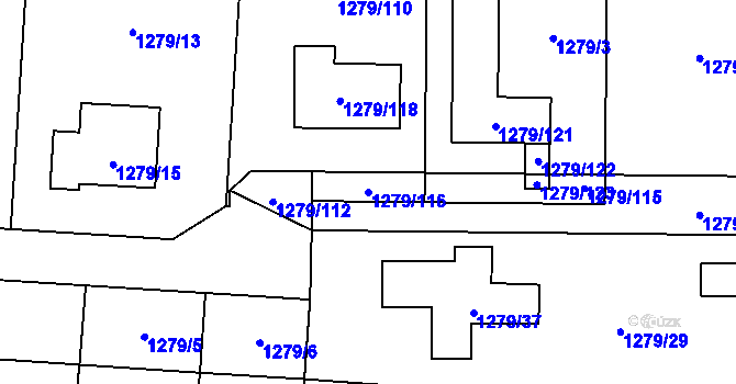Parcela st. 1279/116 v KÚ Tlučná, Katastrální mapa