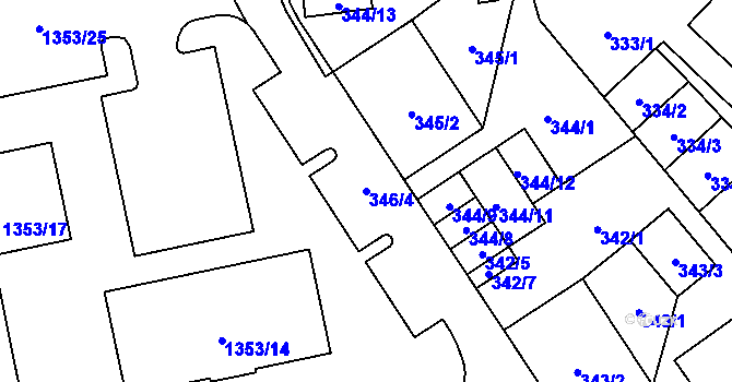 Parcela st. 346/4 v KÚ Tlučná, Katastrální mapa