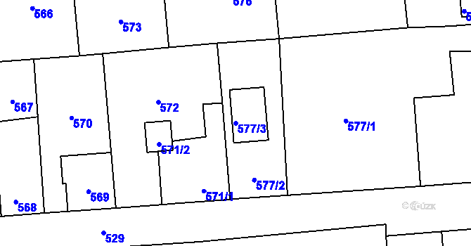 Parcela st. 577/3 v KÚ Tlučná, Katastrální mapa