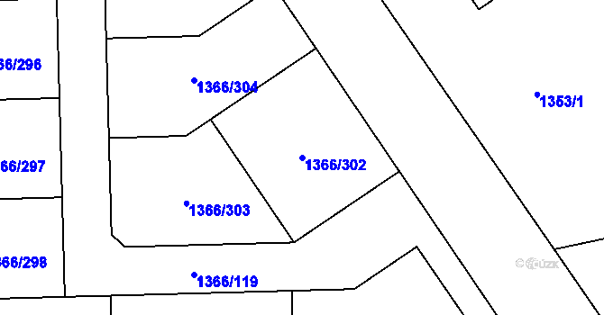 Parcela st. 1366/302 v KÚ Tlučná, Katastrální mapa