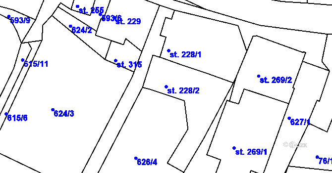 Parcela st. 228/2 v KÚ Tlumačov u Domažlic, Katastrální mapa