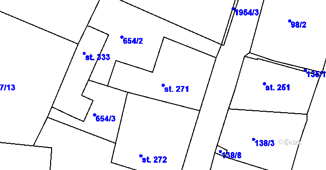 Parcela st. 271 v KÚ Tlumačov u Domažlic, Katastrální mapa