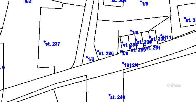 Parcela st. 286 v KÚ Tlumačov u Domažlic, Katastrální mapa