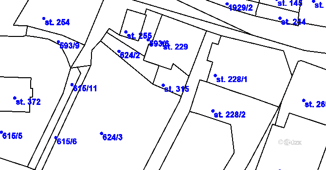 Parcela st. 315 v KÚ Tlumačov u Domažlic, Katastrální mapa