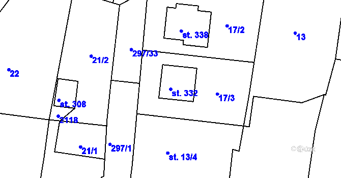 Parcela st. 332 v KÚ Tlumačov u Domažlic, Katastrální mapa