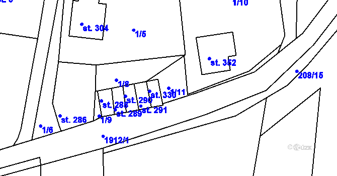 Parcela st. 1/11 v KÚ Tlumačov u Domažlic, Katastrální mapa
