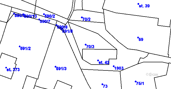 Parcela st. 70/3 v KÚ Tlumačov u Domažlic, Katastrální mapa